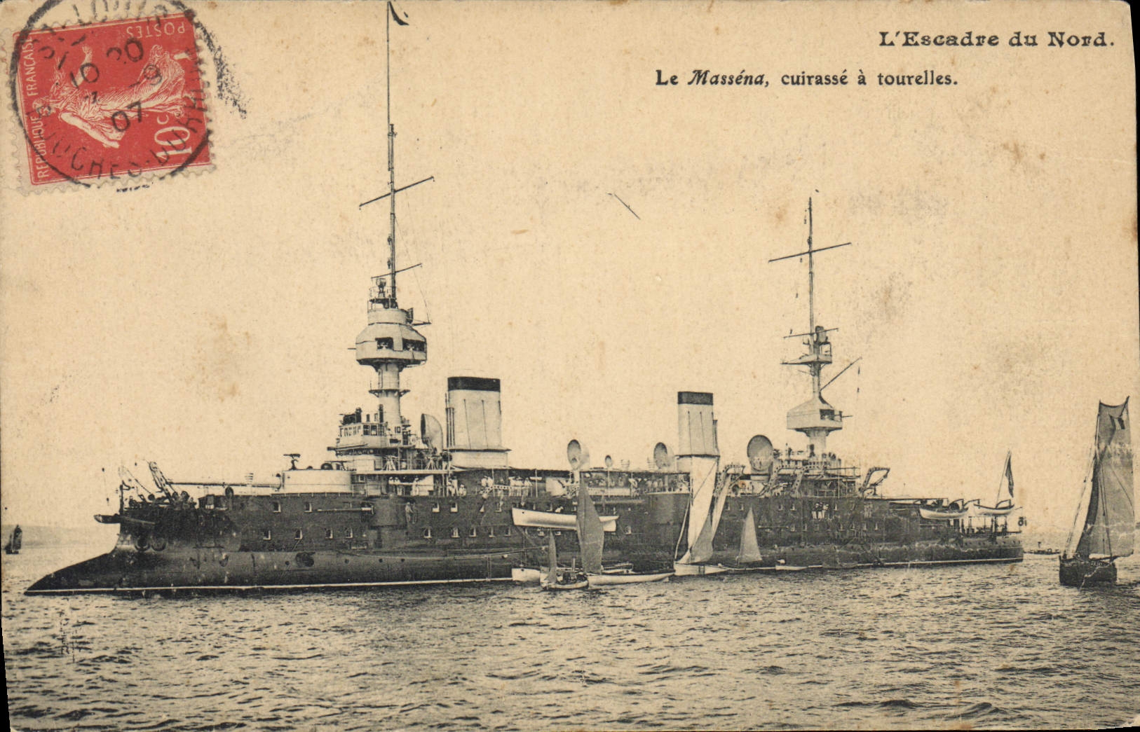 Vintage Postcard Bateau Massena Cuirasse has turrets