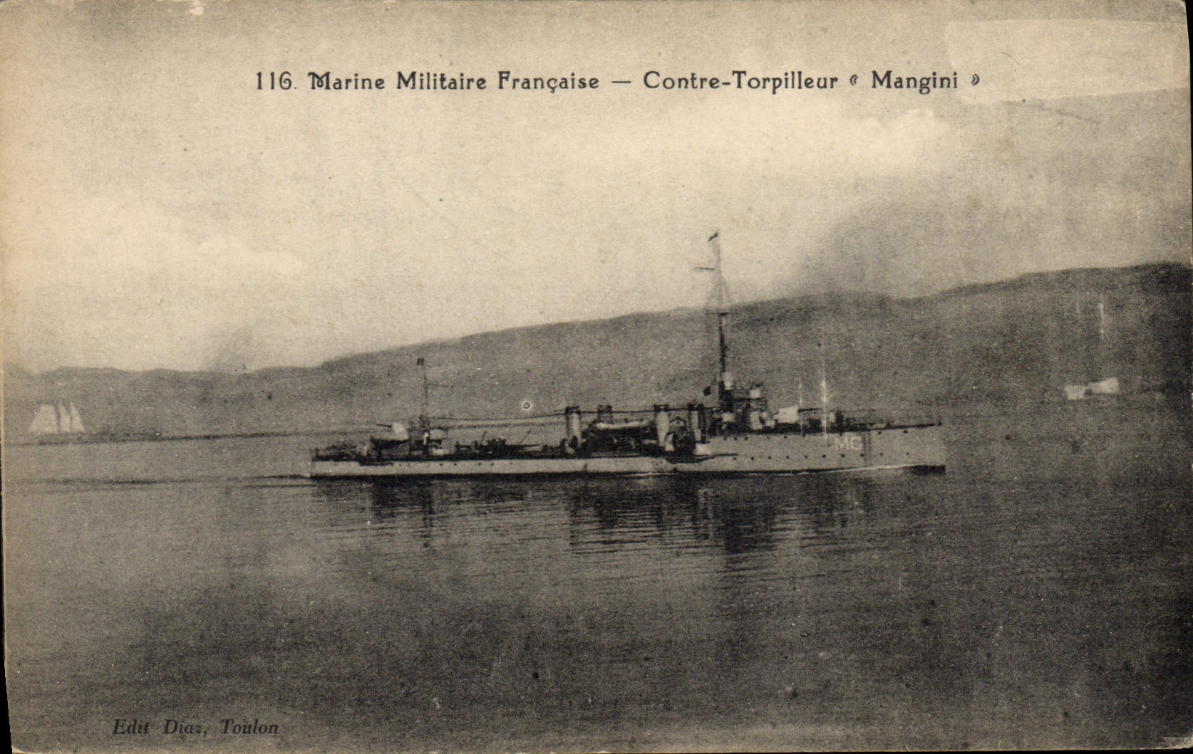 Vintage Postcard Boat Against Mangini destroyer