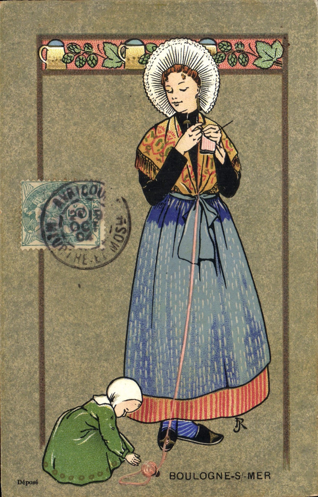 CPA Folklore Boulogne sur Mer Femme Enfant