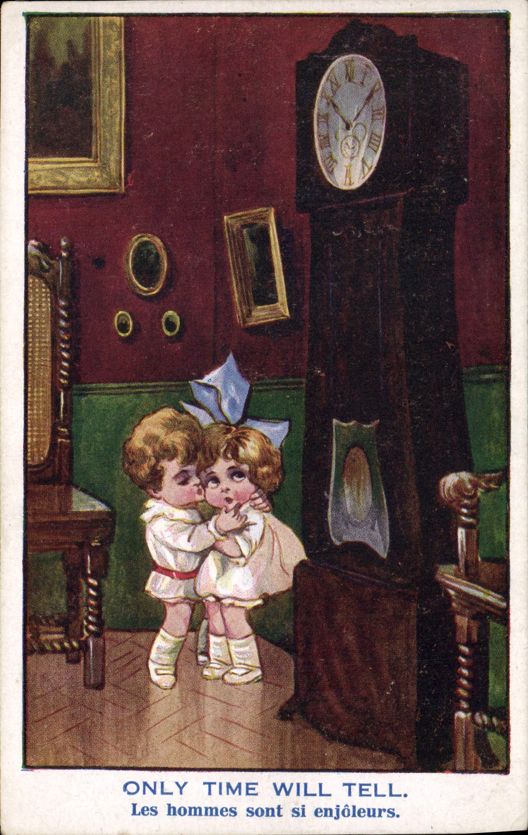 Vintage Postcard Fantasy Illustrator Children Onyl time will Tel. Clock