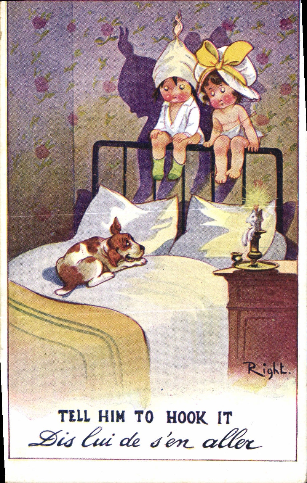 CPA Fantaisie Illustrateur Right Enfants Chien 