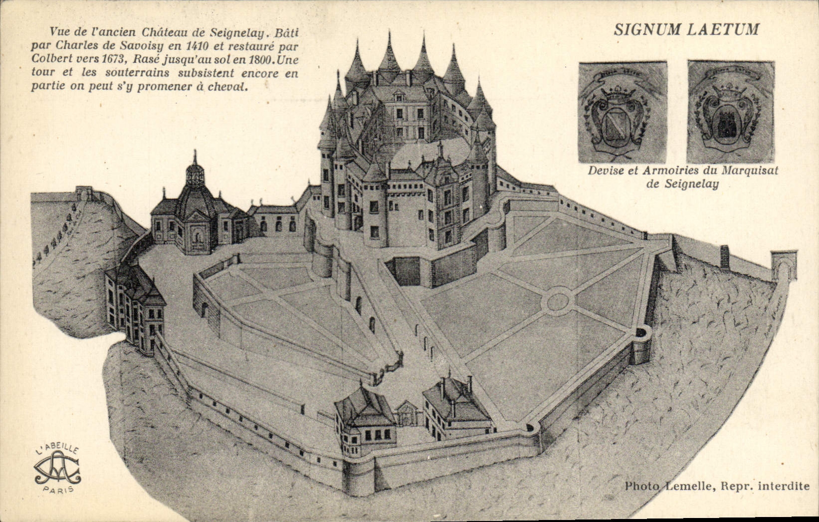 Vintage Postcard Seen of the old castle of Seignelay
