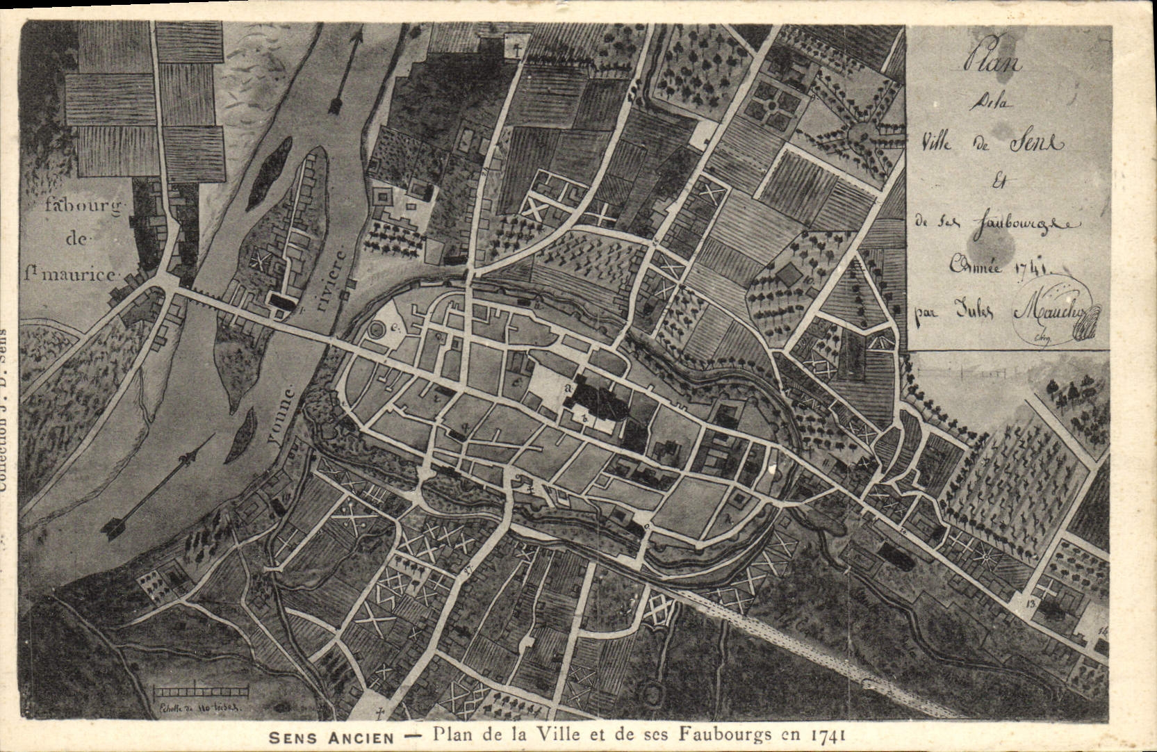Vintage Postcard Plane old Direction of the city and its suburbs in 1741