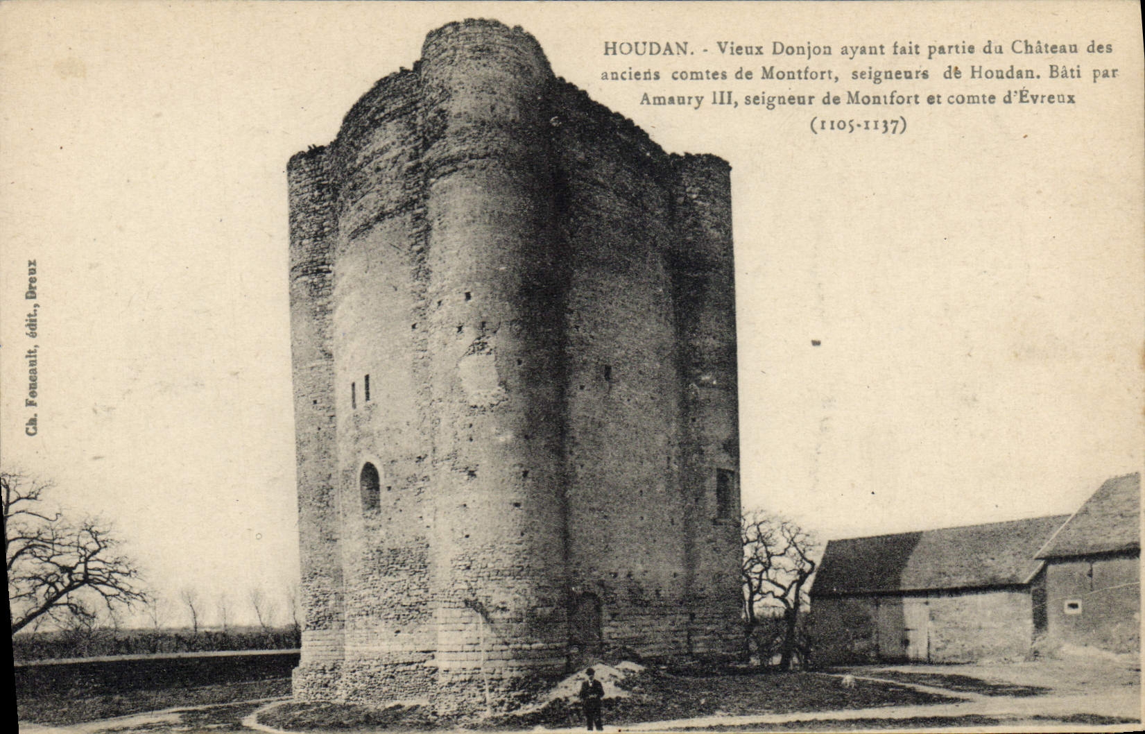 Vintage Postcard Houdan Old keep