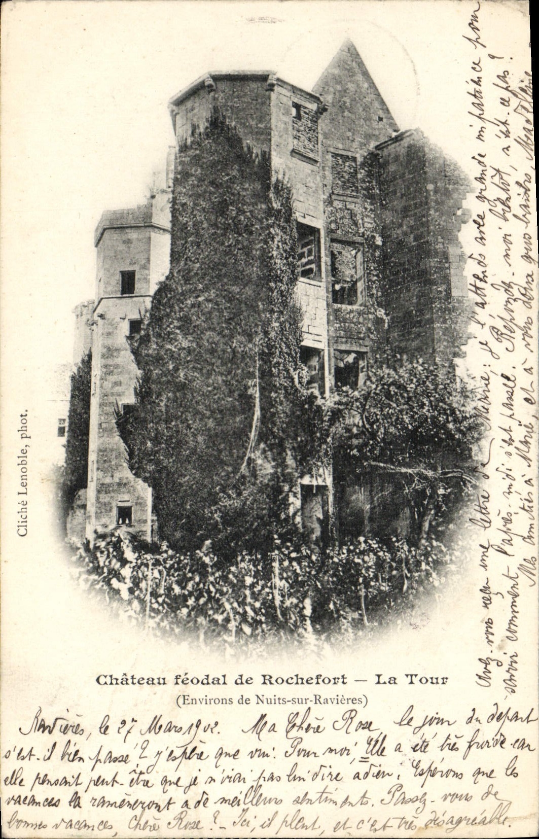 Vintage Postcard feudal Castle of Rochefort the tower Surroundings of Nights on Turnip fields