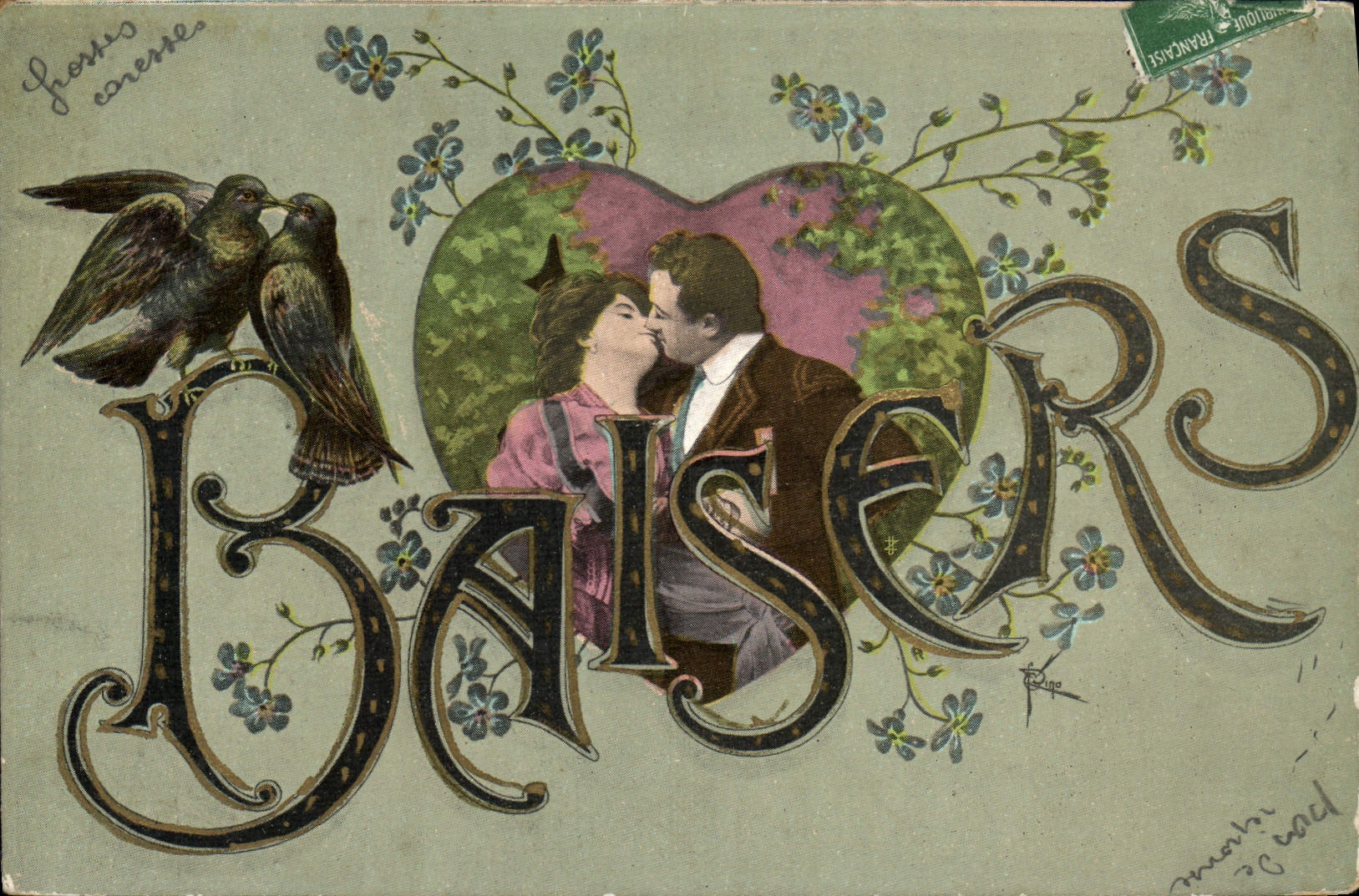 CPA Baiser Femme Oiseaux 