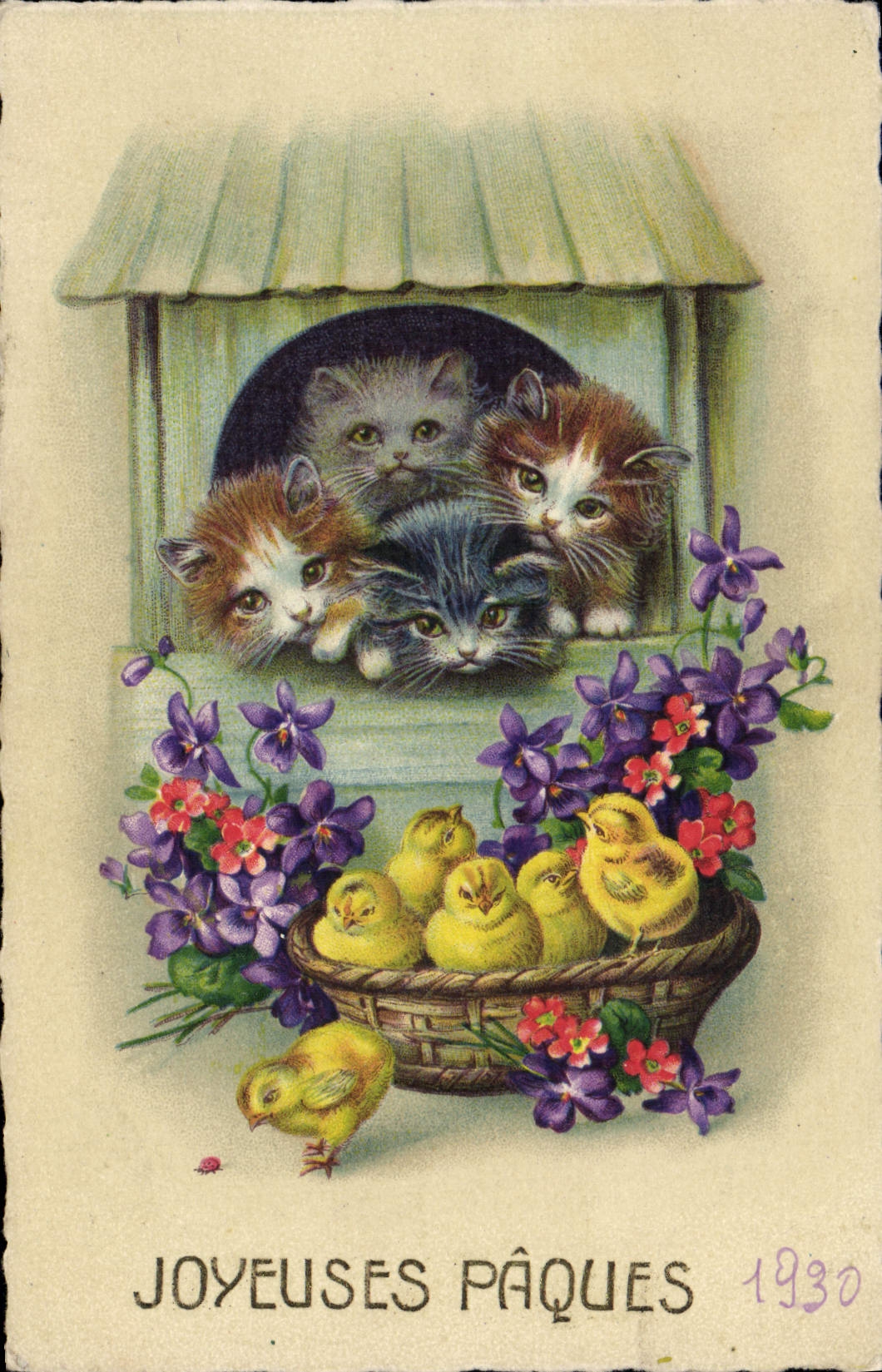 CPA Chats Chatons Poussins Paques 