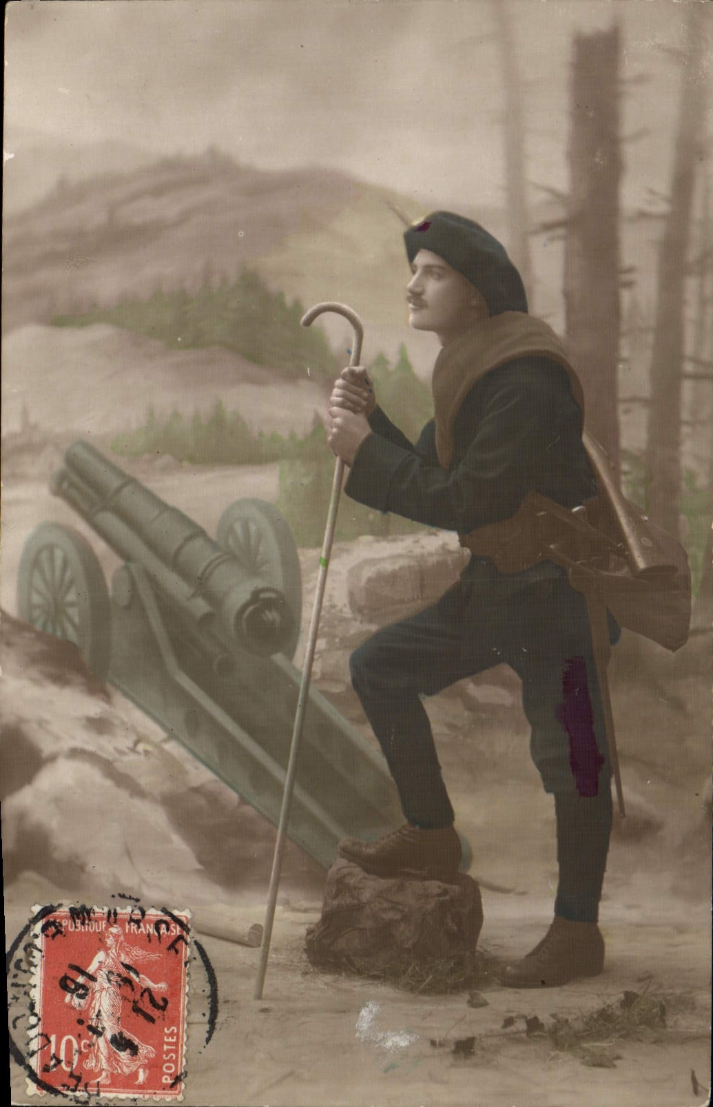 CPA Militaria Chasseurs Alpins Canon