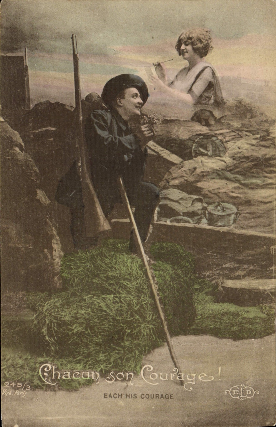 CPA Militaria Chasseurs Alpins Chacun son courage
