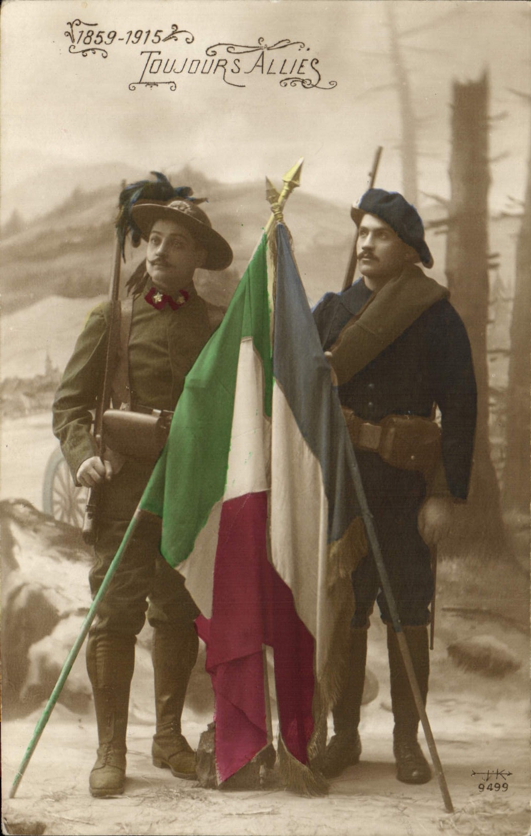 CPA Militaria Chasseurs Alpins Toujours allies France Italie