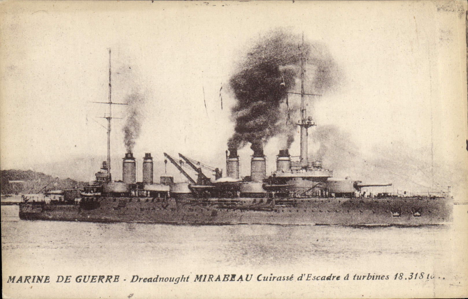 Vintage Postcard Bateau Dreadnought Mirabeau Cuirasse squadron has turbines