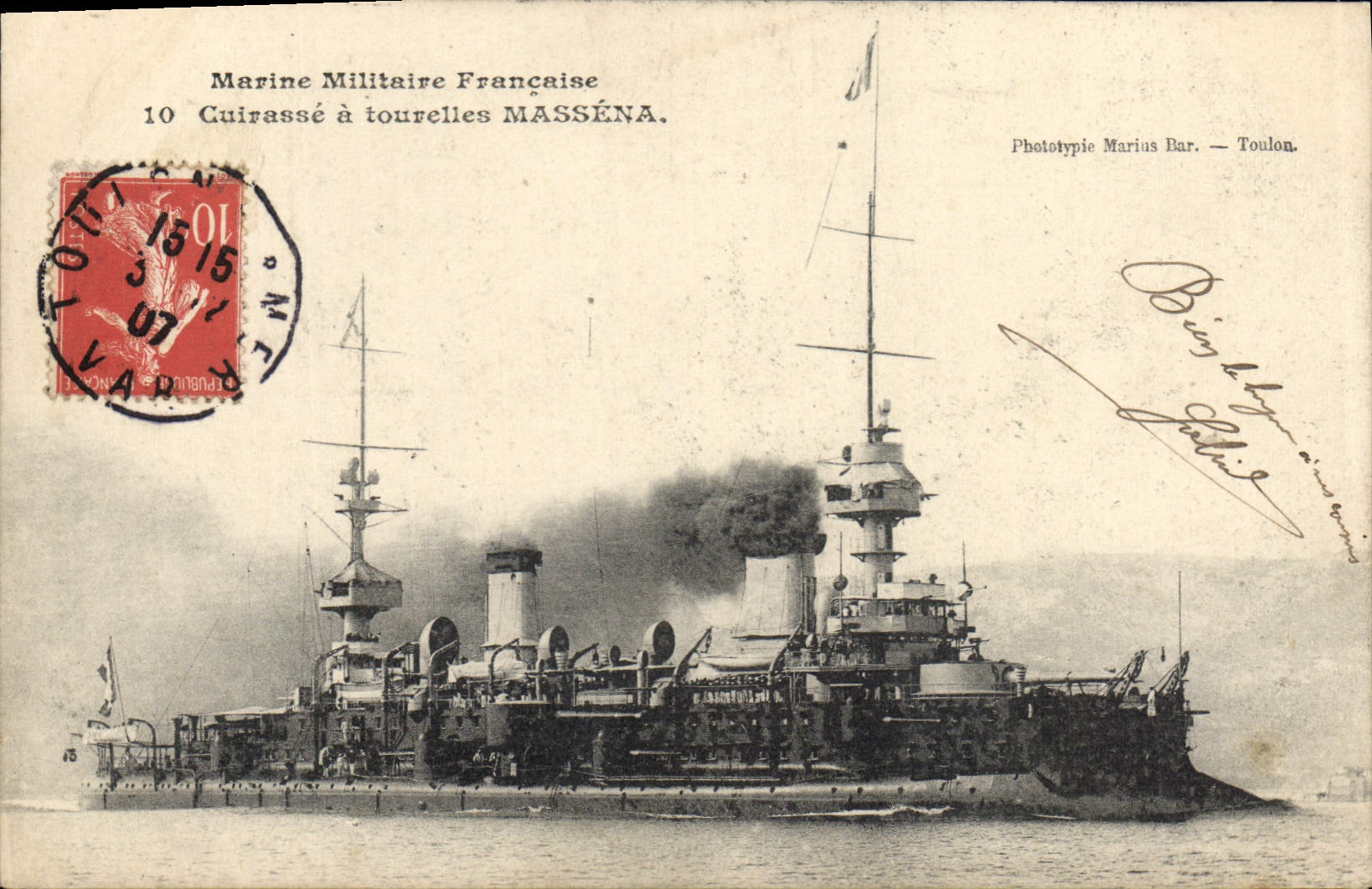 Vintage Postcard Bateau Armours has Massena turrets