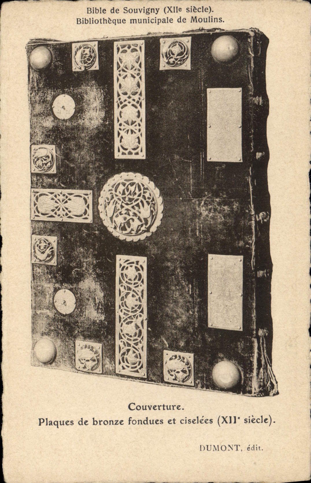 CPA Bibliotheque Bible de Souvigny Moulins Couverture Plaques de bronze fondues