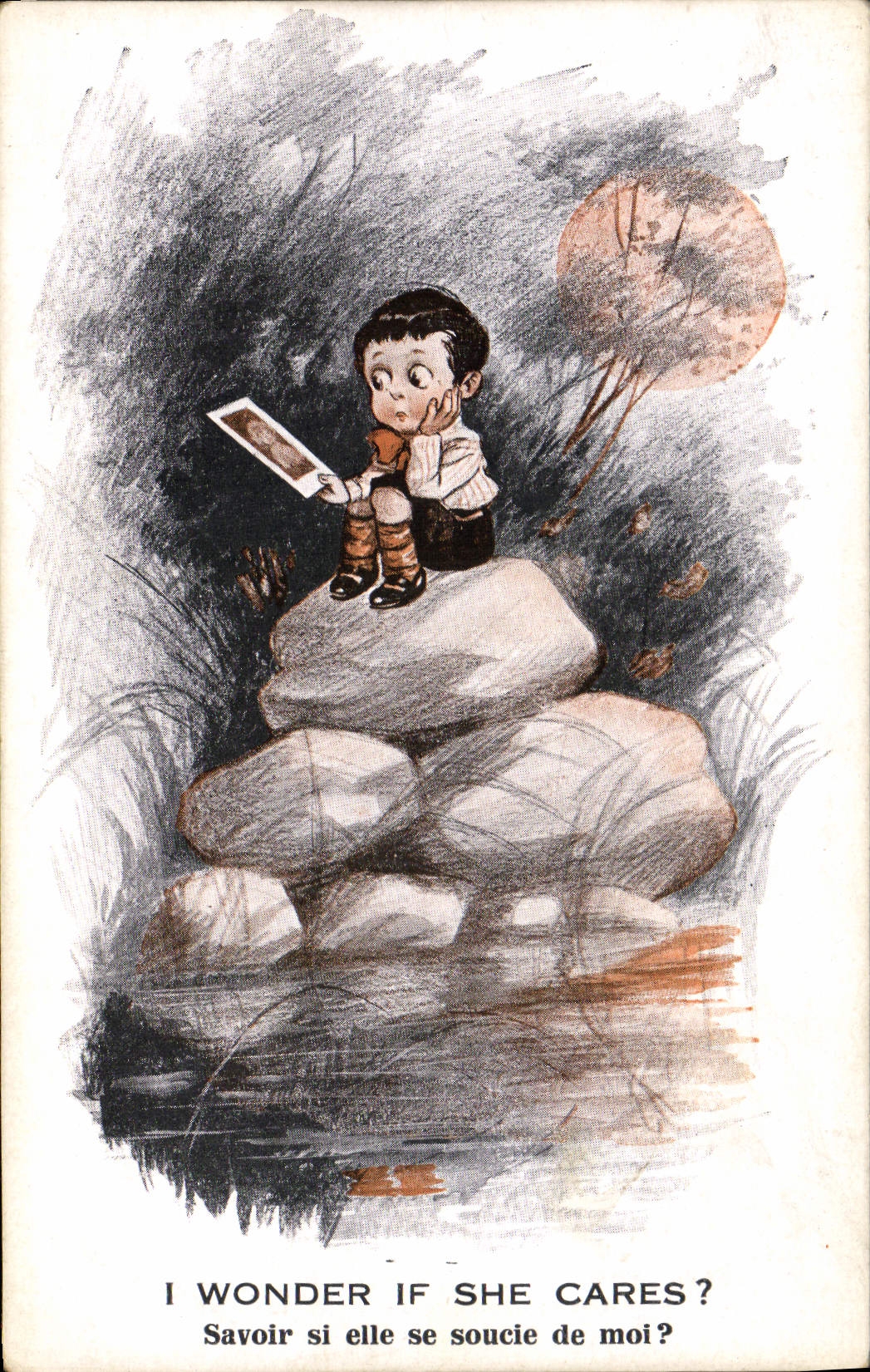 CPA Fantaisie Illustrateur Enfants I wonder is she cares ? 