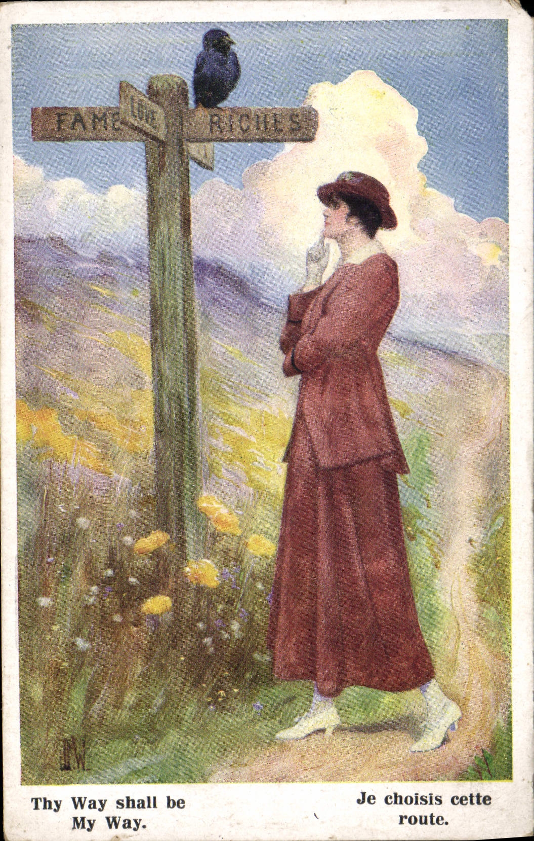 CPA Fantaisie Illustrateur Femme Je choisis cette route 