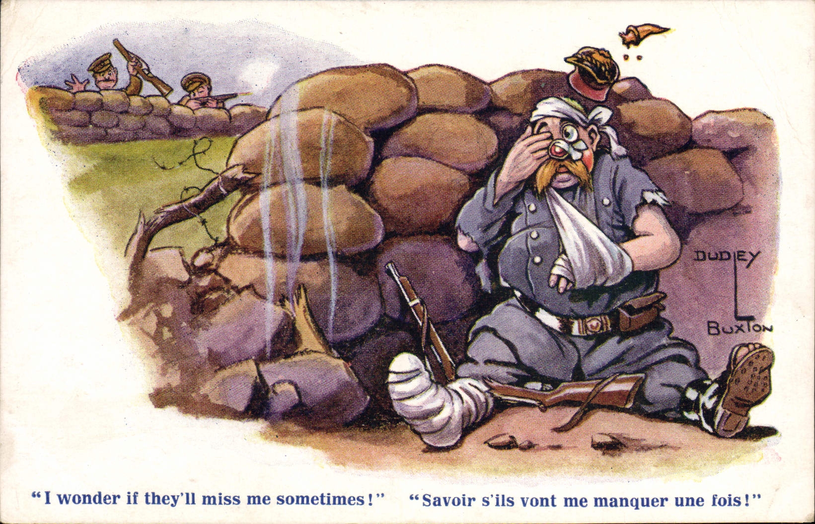 Vintage Postcard Fantasy Illustrator I wonder yew they' ll miss me sometimes! Militaria