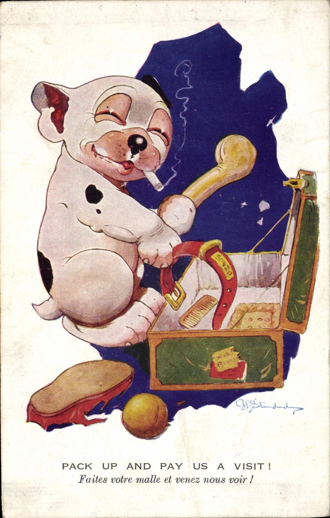 CPA Fantaisie Illustrateur Chien Pack up