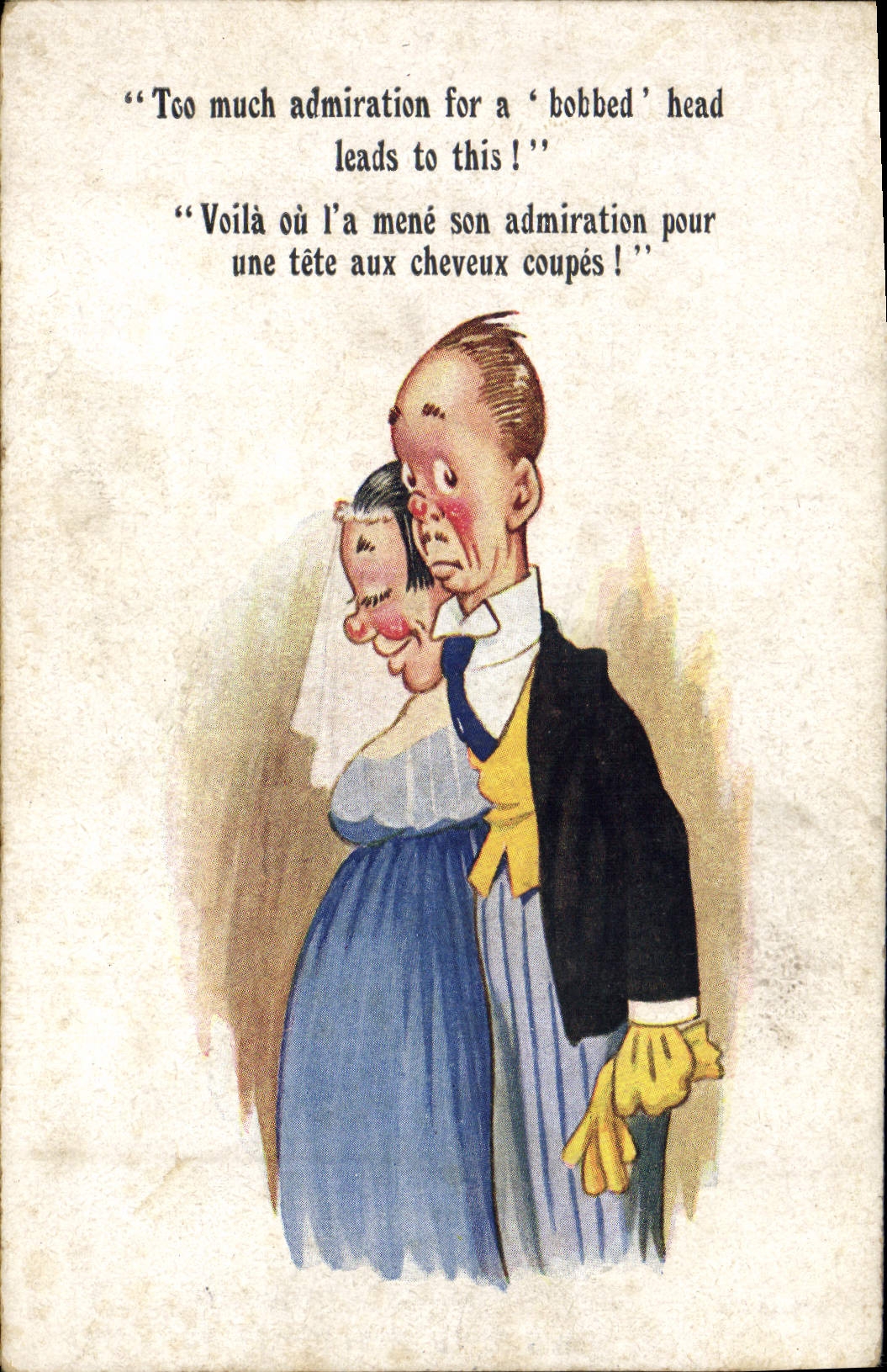 CPA Fantaisie Illustrateur Too much admiration for a bobbed head leads to this