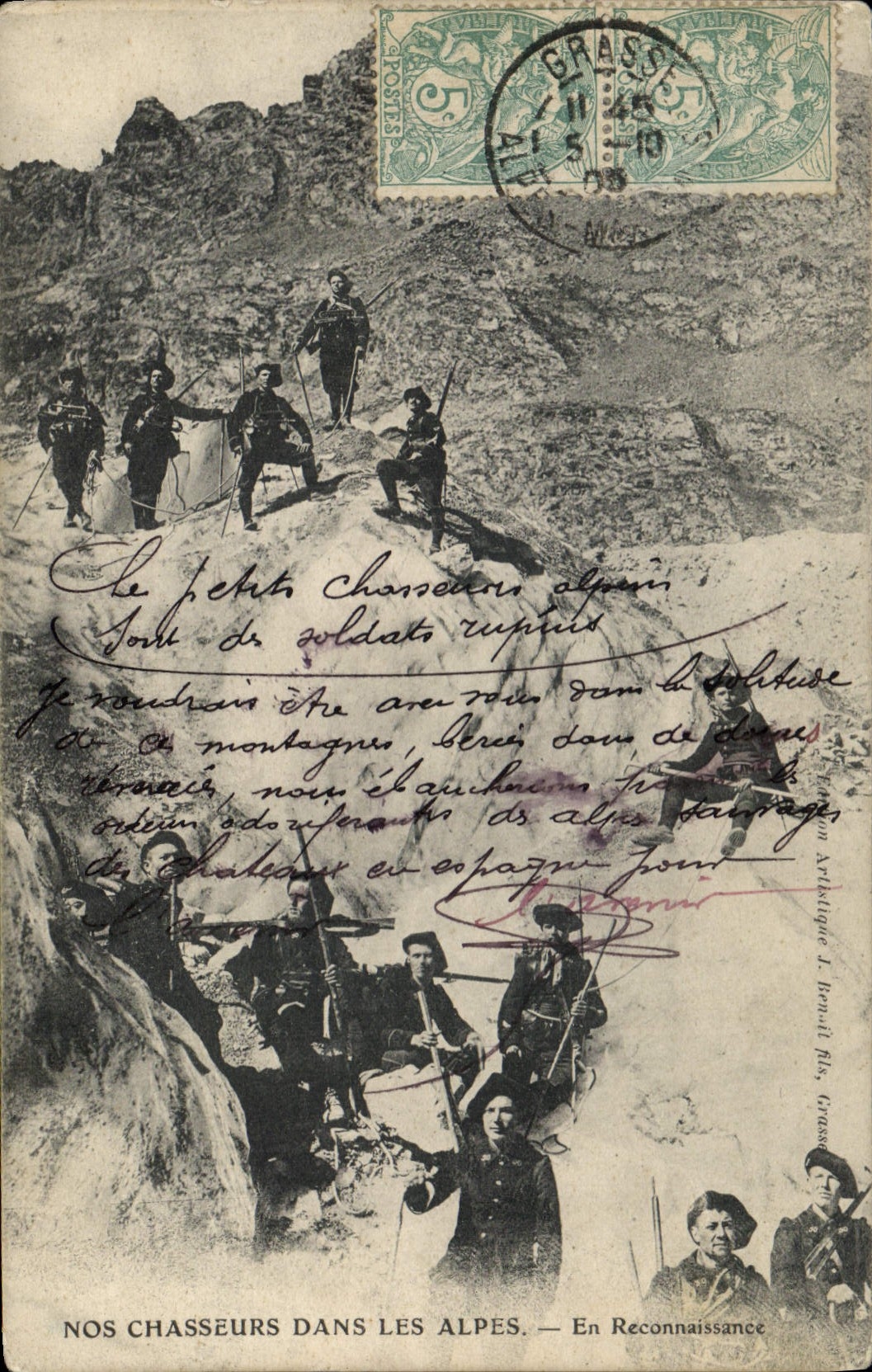 CPA Militaria Chasseurs Alpins dans les Alpes En reconnaissance