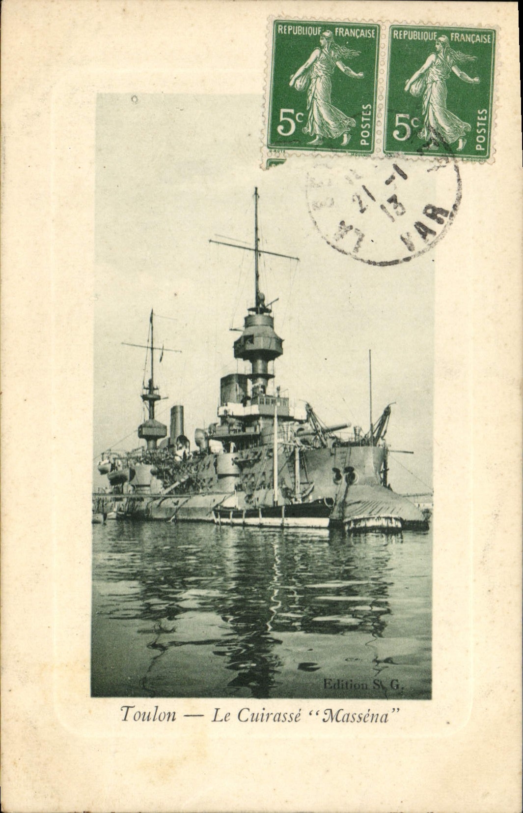 Vintage Postcard Bateau Toulon armours It Massena