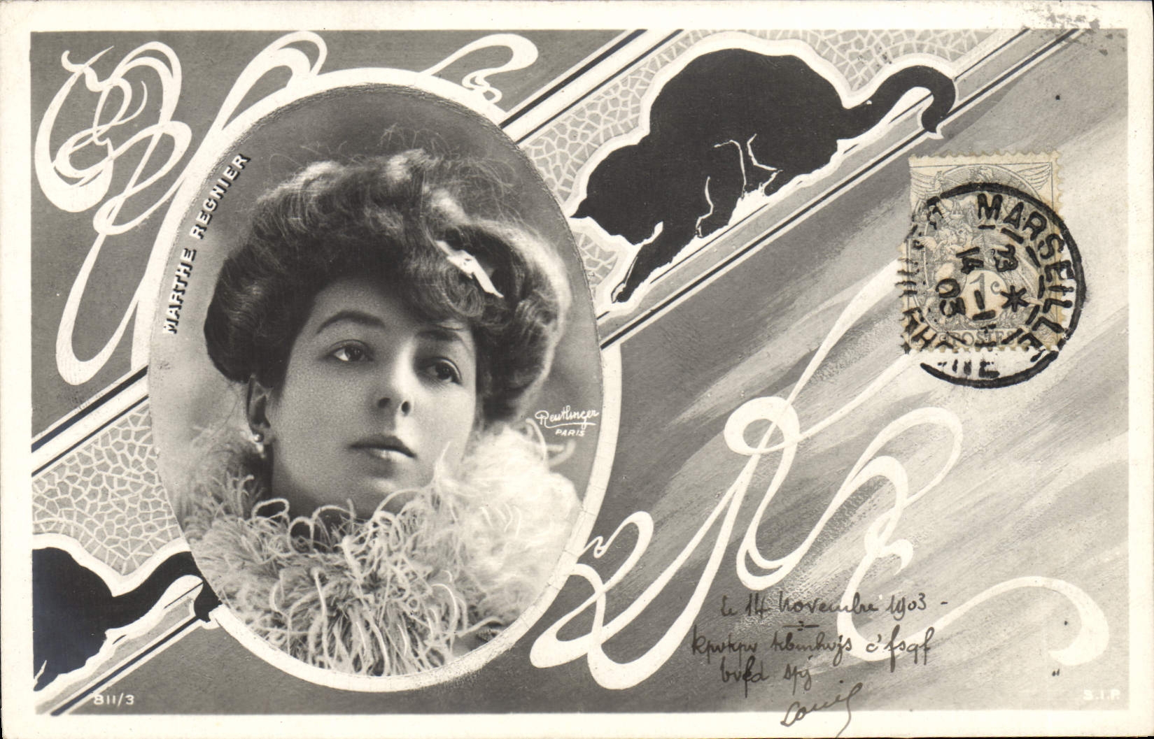 CPA Femme Theatre Marthe Regnier Chat Chaton