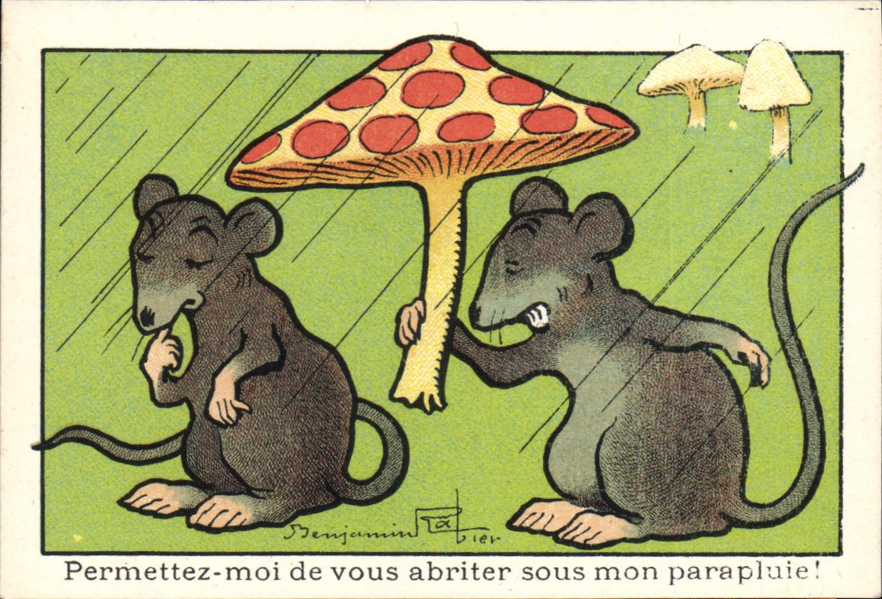 Image Benjamin Rabier Allow me Souris Mushroom