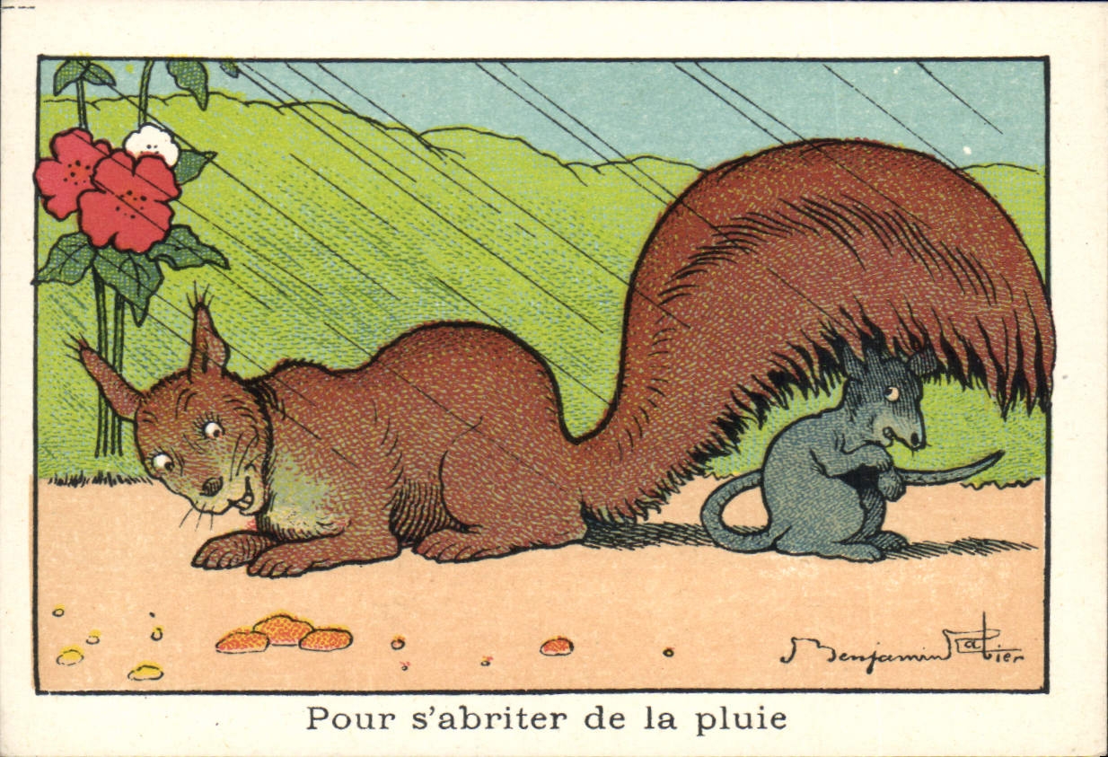 Image Benjamin Rabier to shelter rain Squirrel Mouse