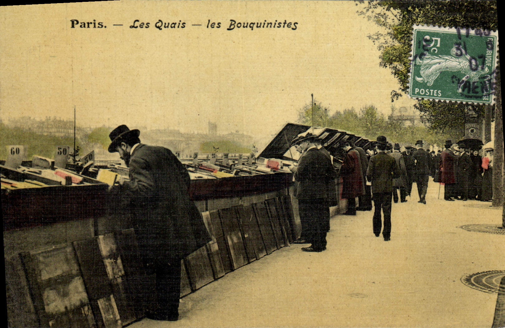 Vintage Postcard Paris Library the secondhand booksellers (chart toilee)