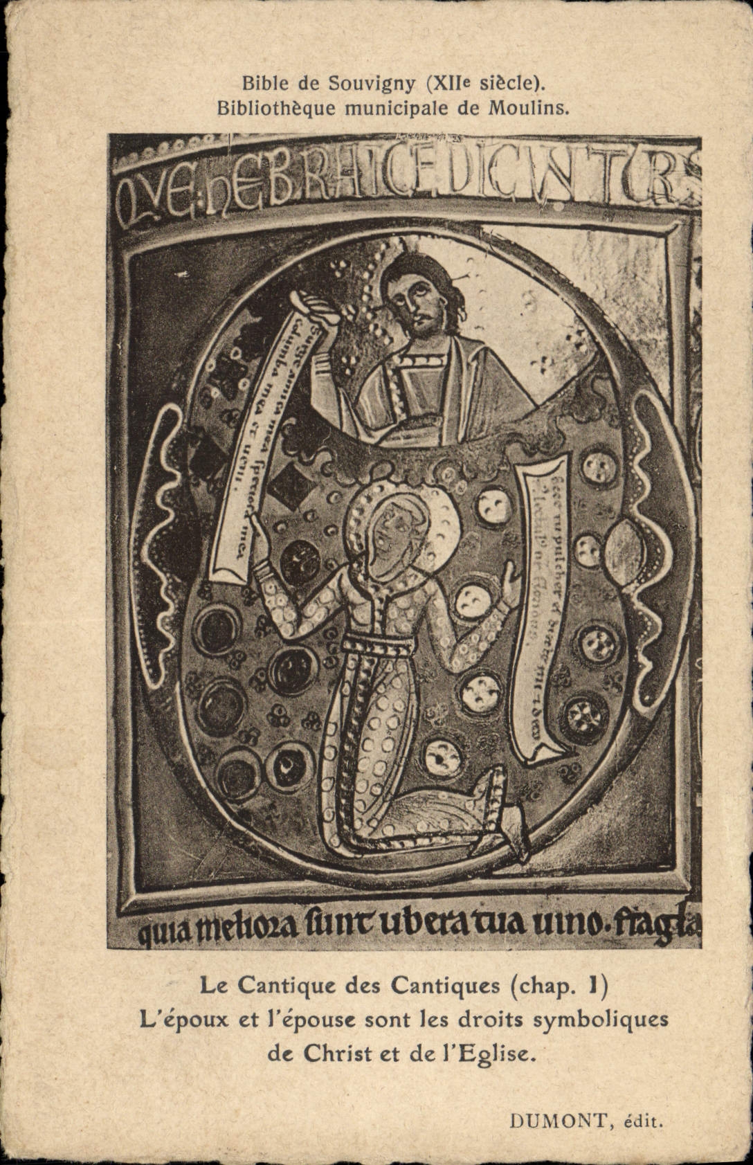CPA Bibliotheque Bible de Souvigny Moulins Le cantique des cantiques L'epoux et l'epouse sont les droits symboliques de Christ et de l'eglise