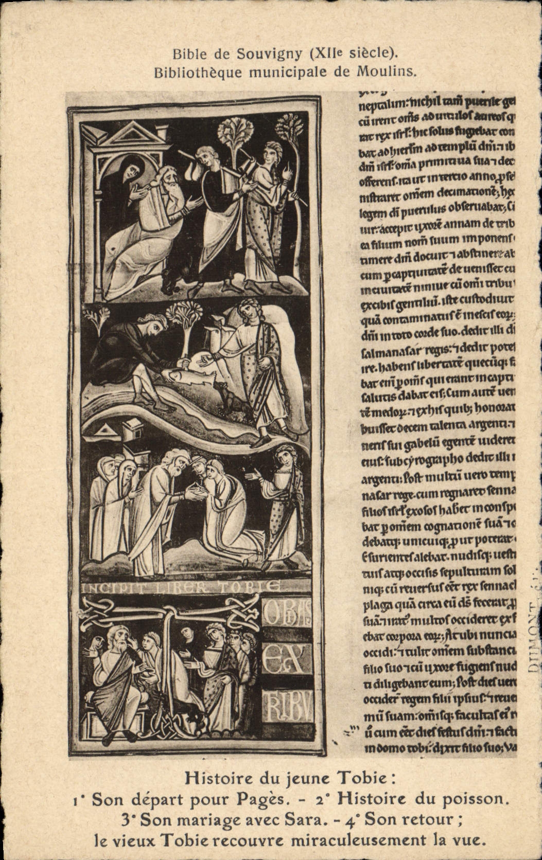 CPA Bibliotheque Bible de Souvigny Moulins Histoire du jeune Tobie Son depart pour Pages