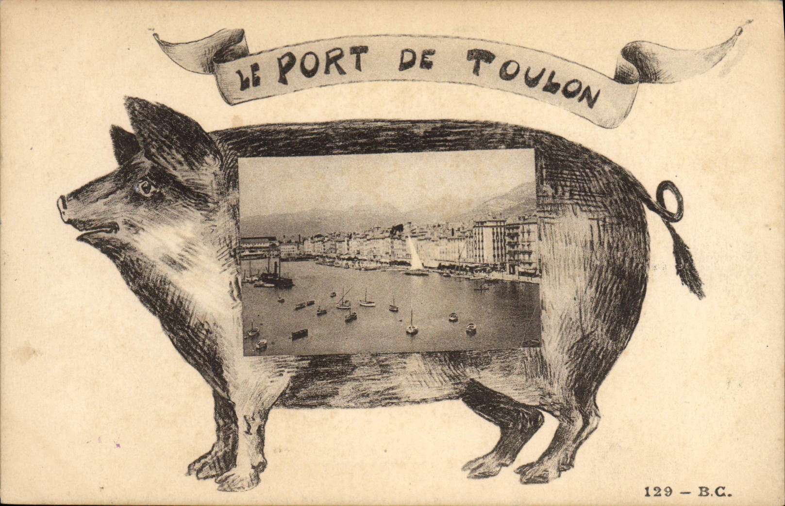 CPA Cochon Porc Le port de Toulon Bateaux 