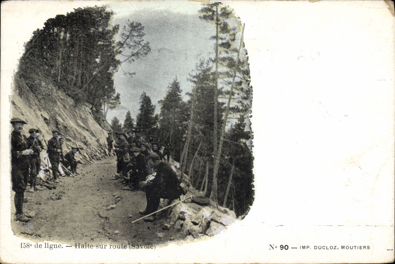 CPA Militaria Chasseurs Alpins 158eme de ligne Halte sur la route Savoie
