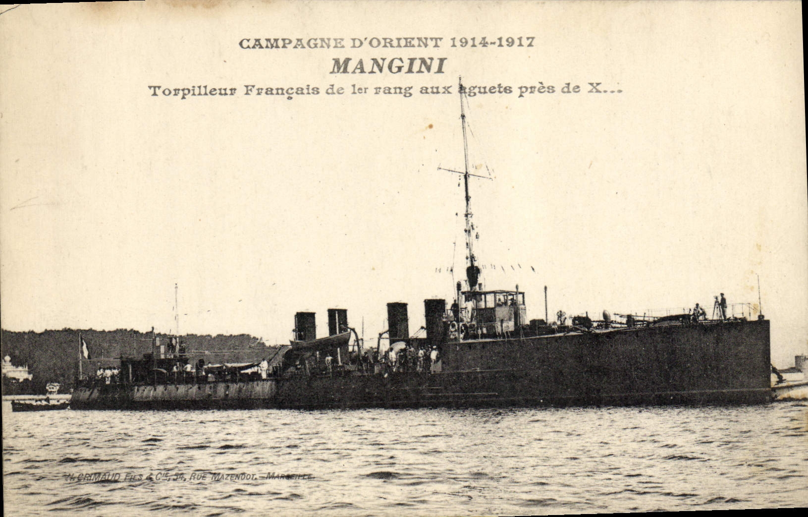 Vintage Postcard Boat Campaign the East Mangini French Destroyer of 1st rank to the auets
