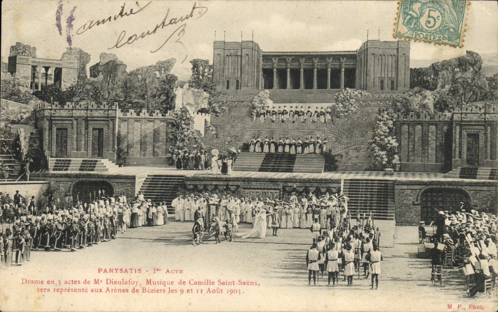 CPA Theatre Parysatis Drame en 3 actes de Me Dieulafoy Musique de Camille Saint Saens Arenes de Beziers