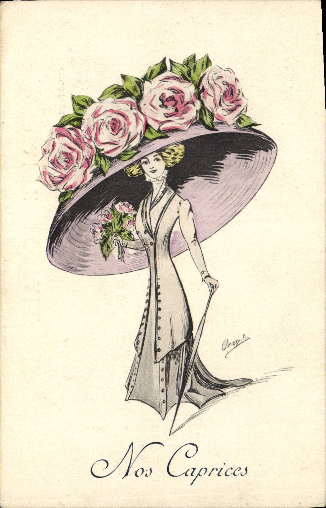 CPA Fantaisie Illustrateur Femme Coiffe Chapeau