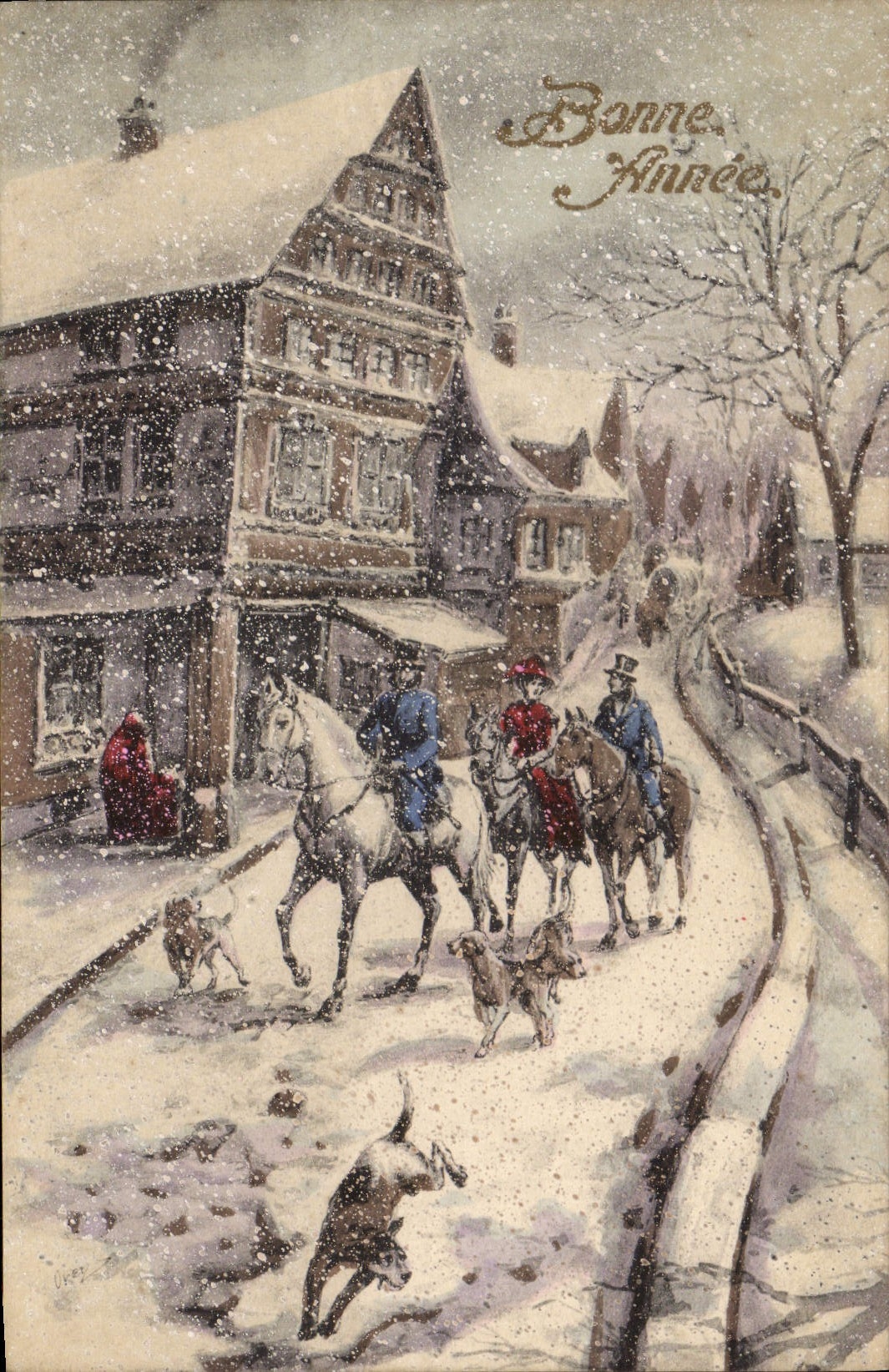 CPA Fantaisie Illustrateur Chevaux Chien
