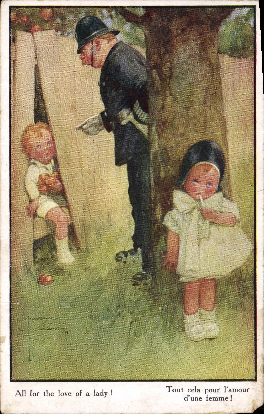 Postal Fantasia Ilustrador Niños Policial Policía