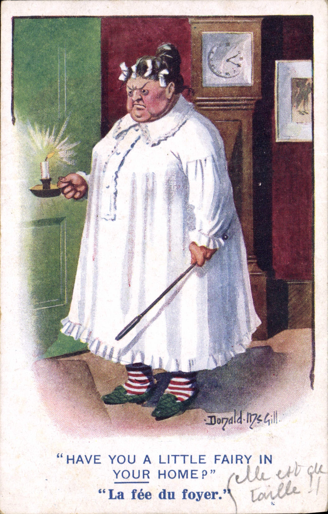 Postal Fantasia Ilustrador Mujer Donald Mc Gill la hada del hogar