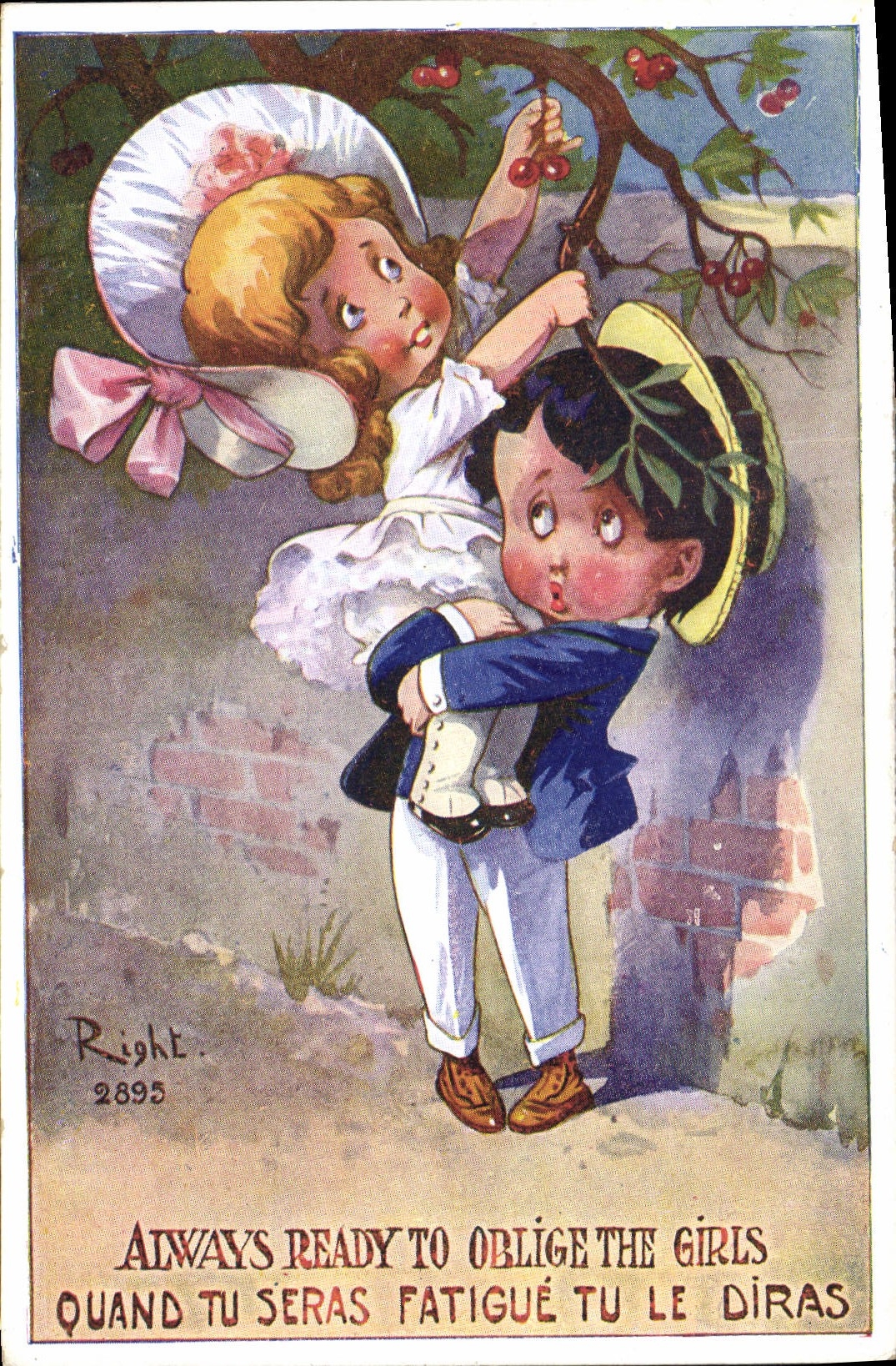 Vintage Postcard Fantaisie Illustrator Right Enfants Always ready to obliges the girls