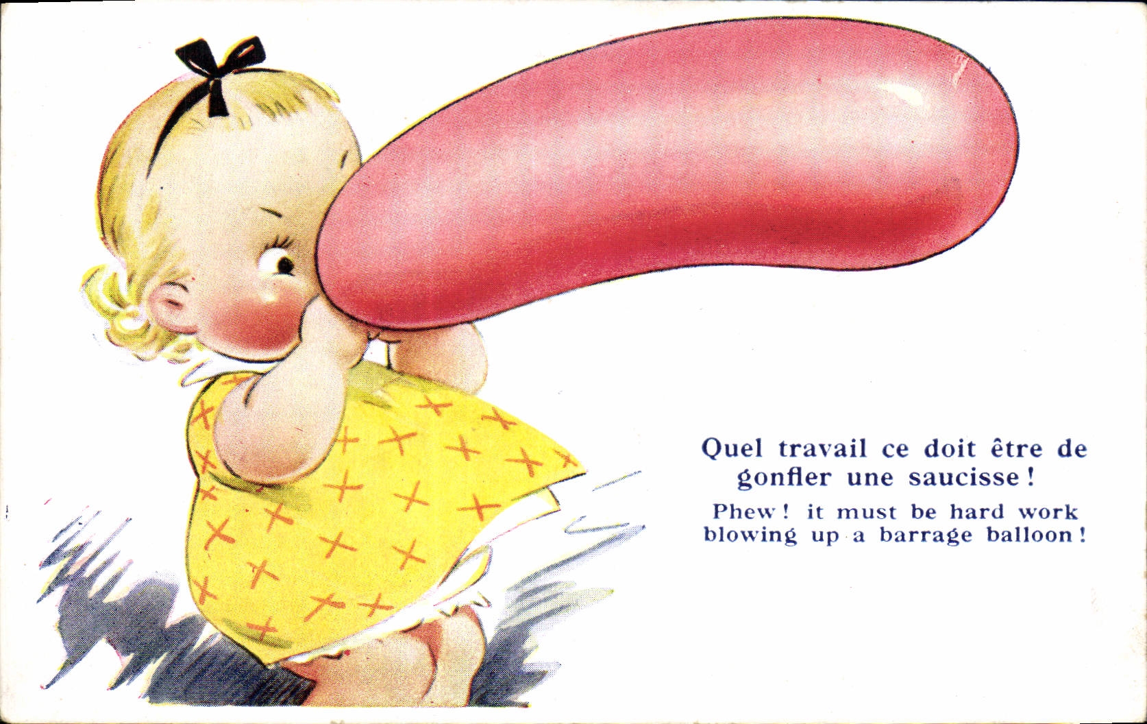 Postal Fantasia Ilustrador Niño Salchicha