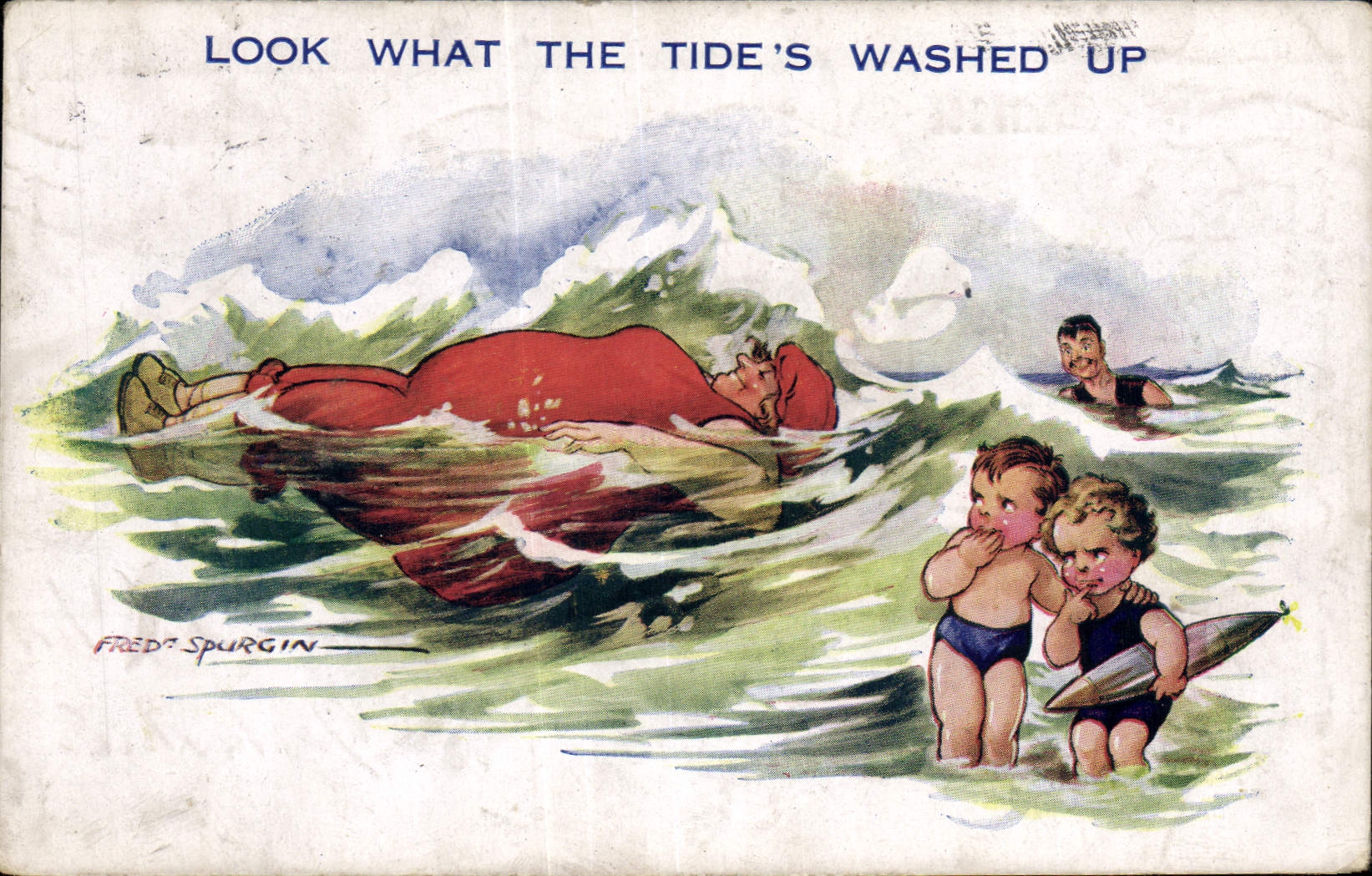 CPA Fantaisie Illustrateur Fred Spurgin Look what the tide's washed up 