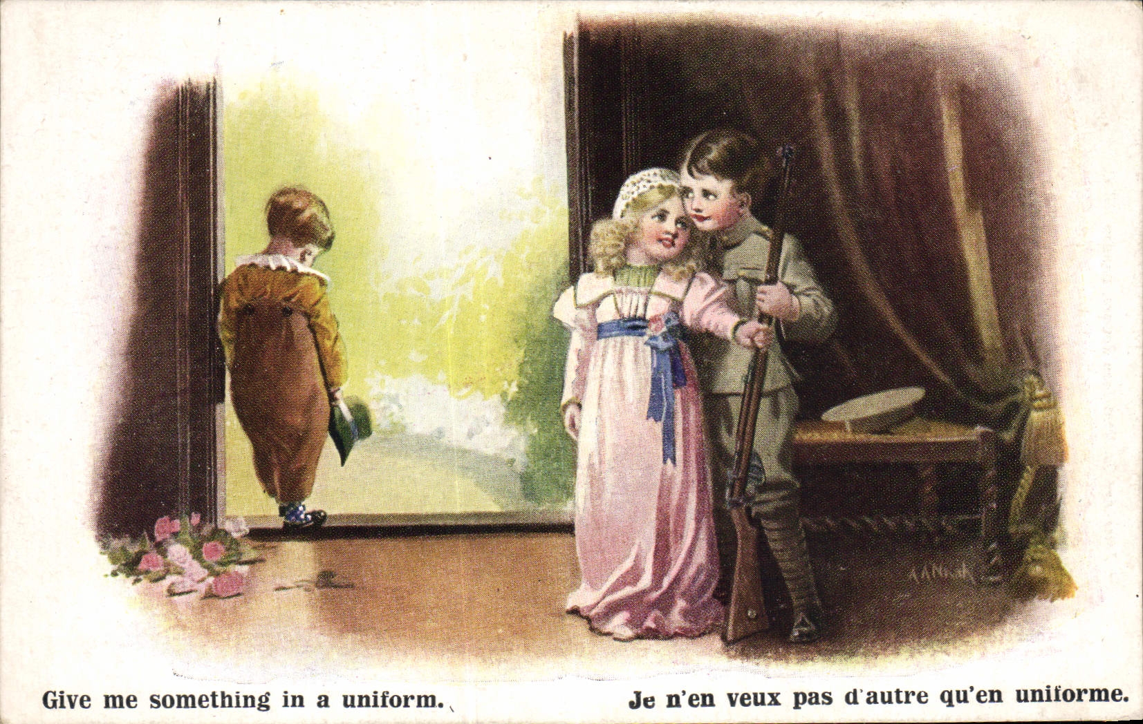 CPA Fantaisie Illustrateur Enfants Give me something in a uniform Militaria 
