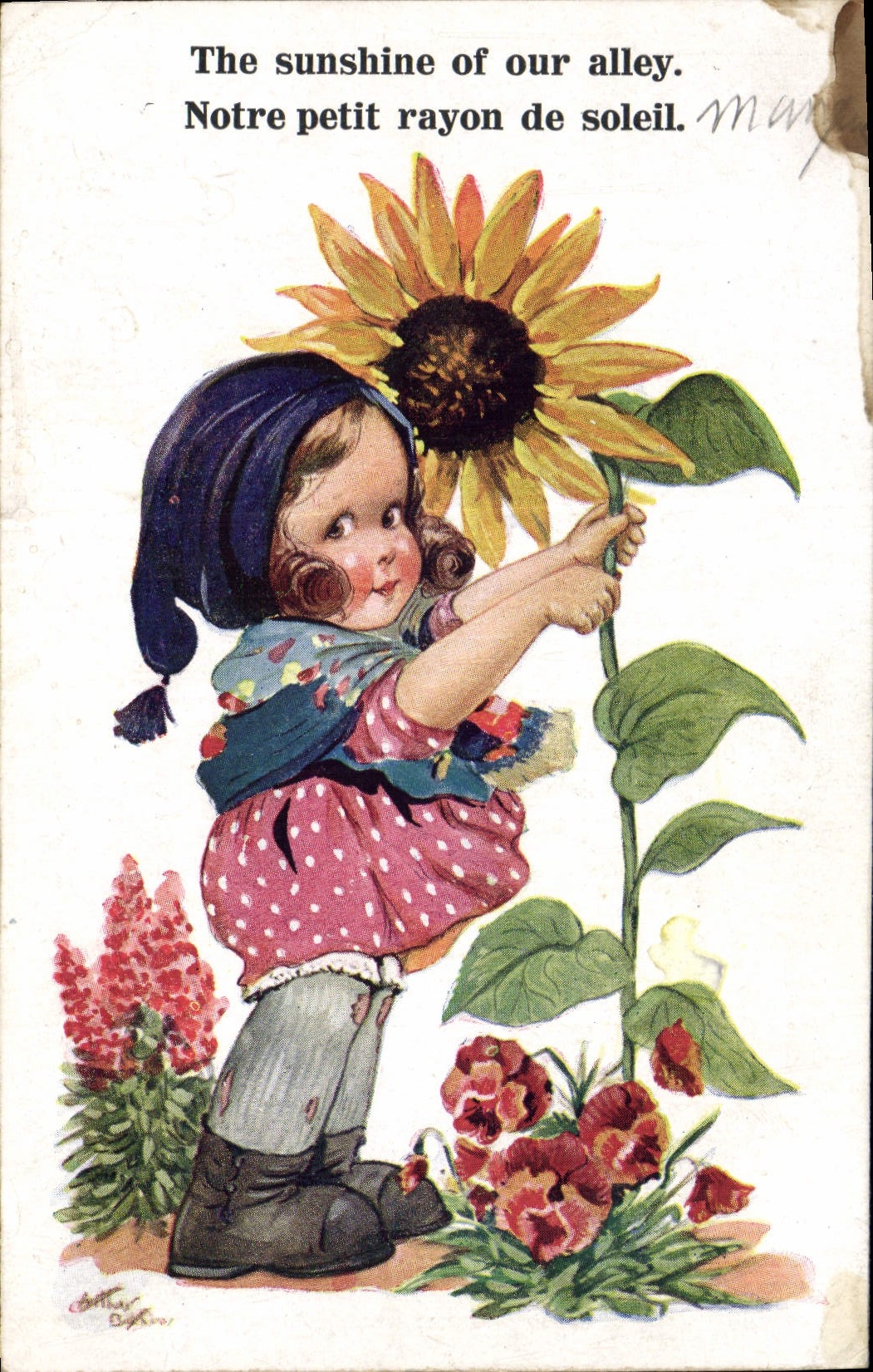 CPA Fantaisie Illustrateur Enfant Fleur 