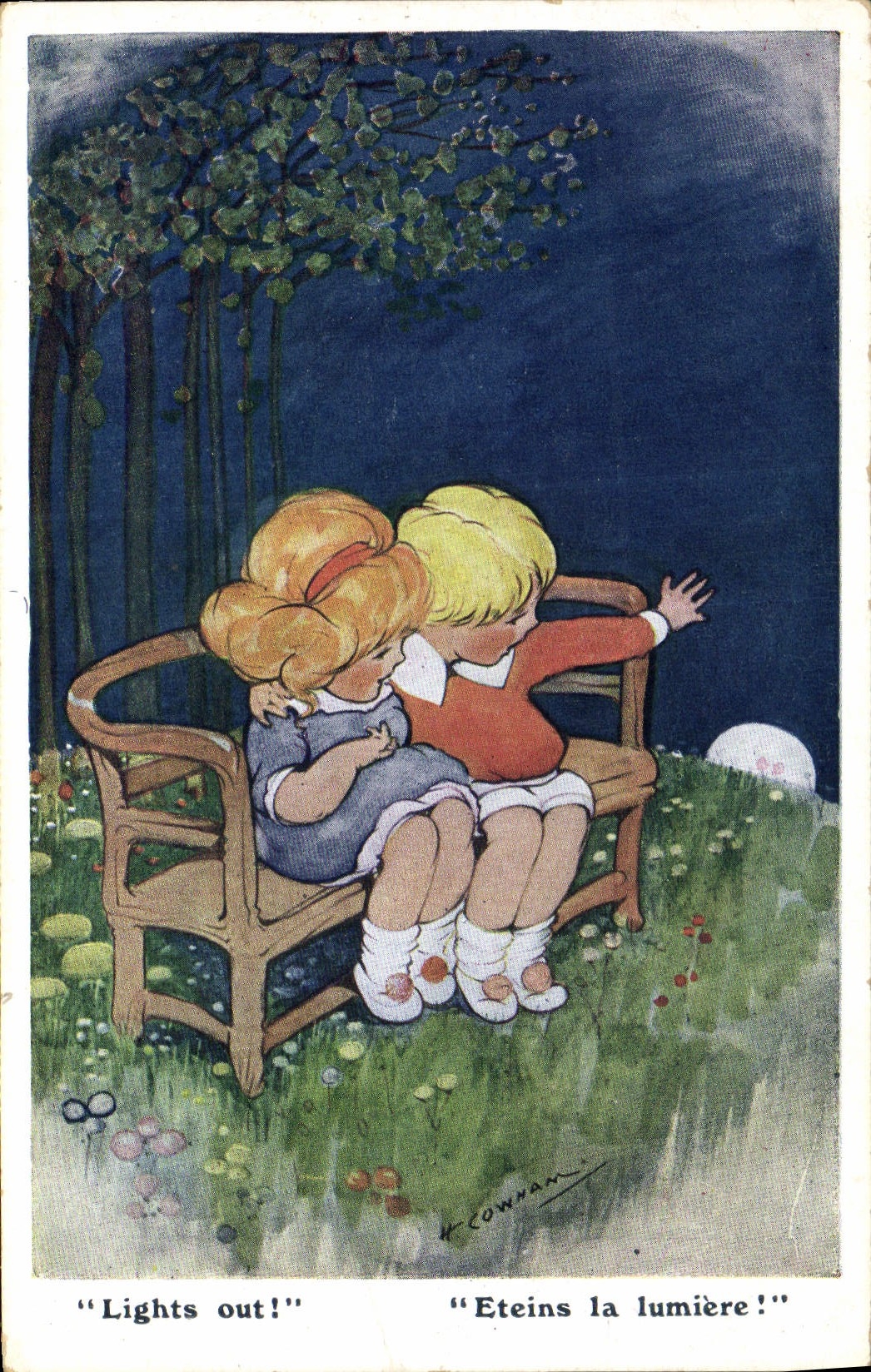 Postal Fantasia Ilustrador Niños Luces out!