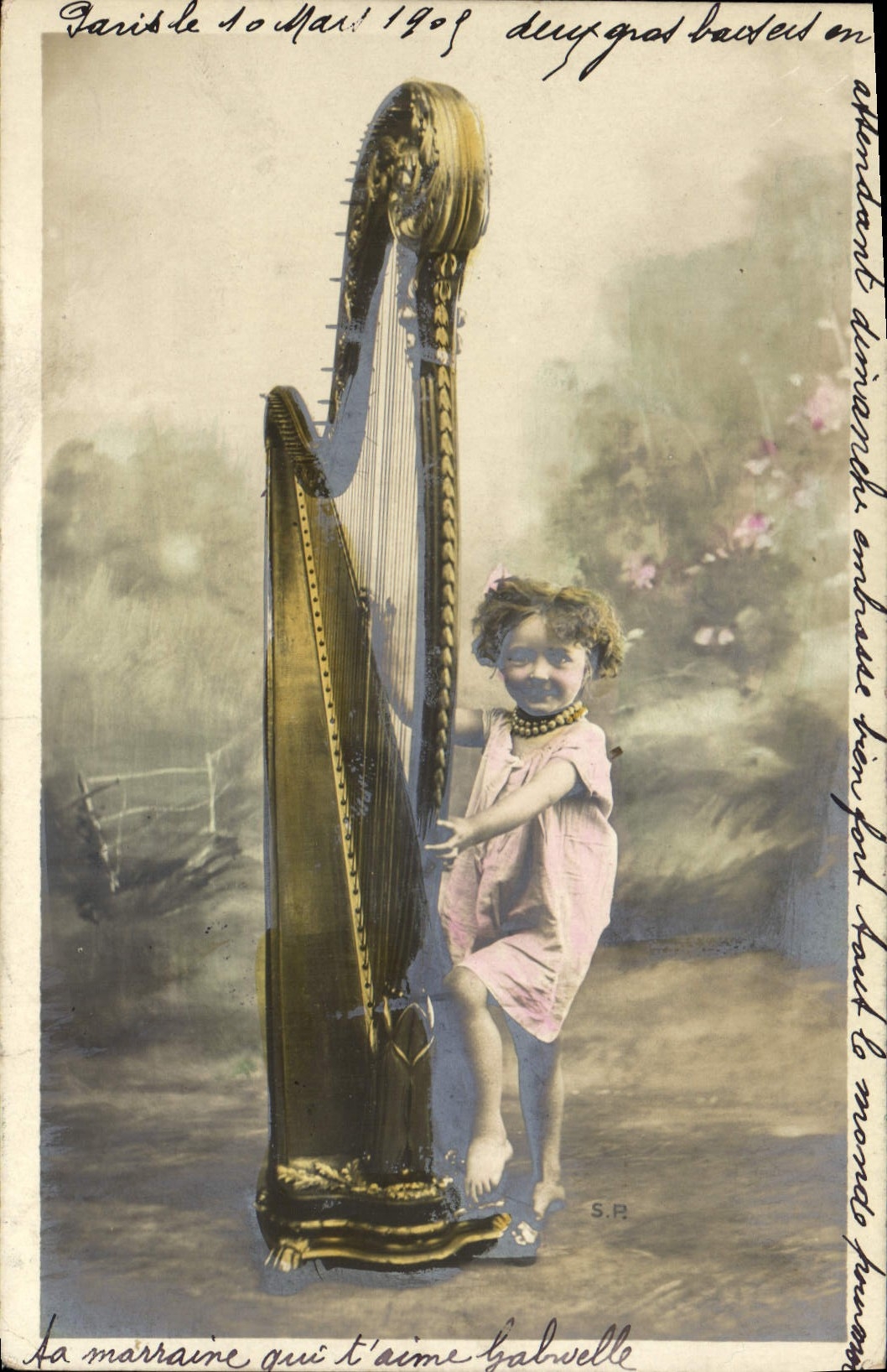 CPA Enfant Harpe 