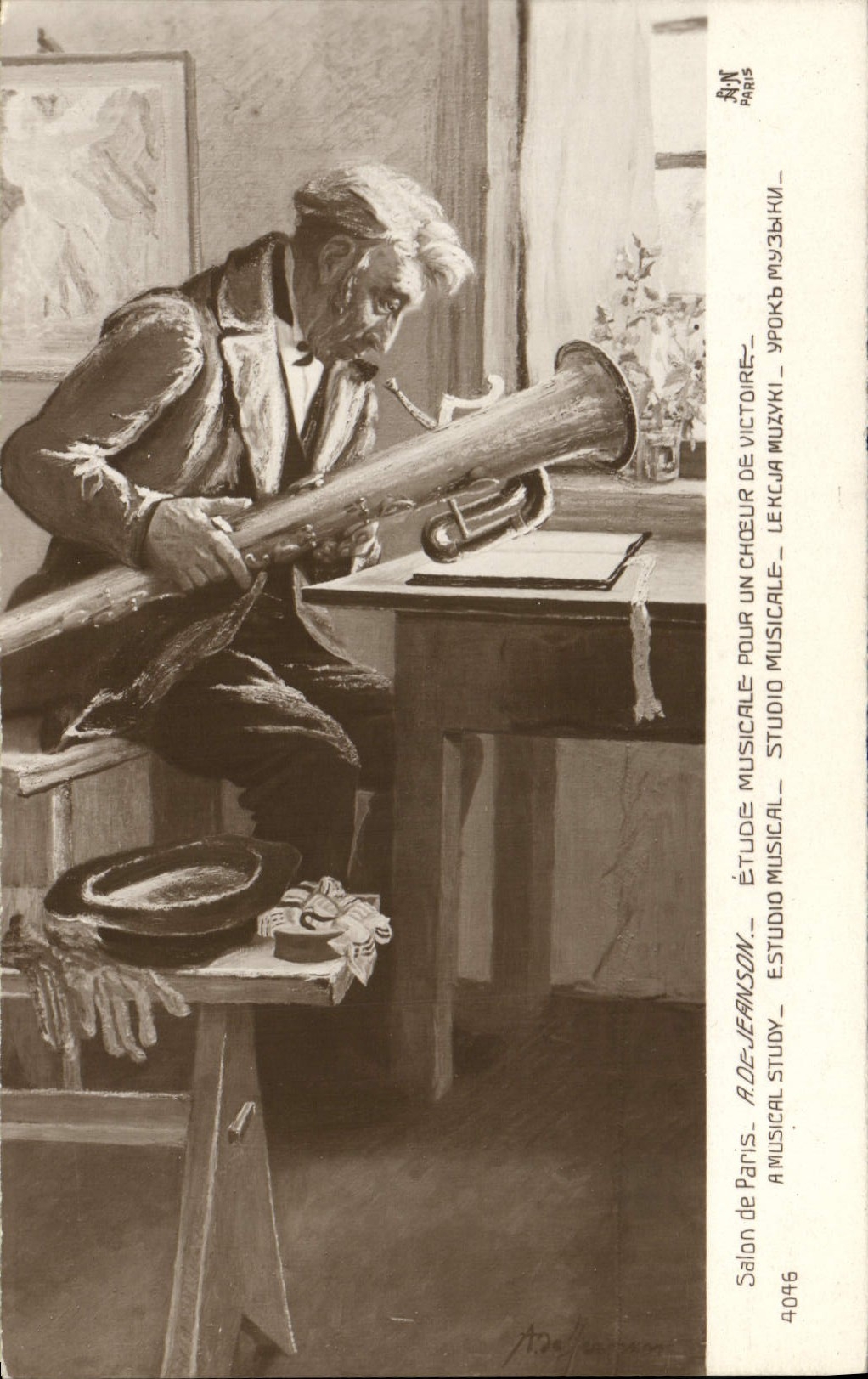 Postal Salón de París de Jeanson Estudio musical para un coro de victoria