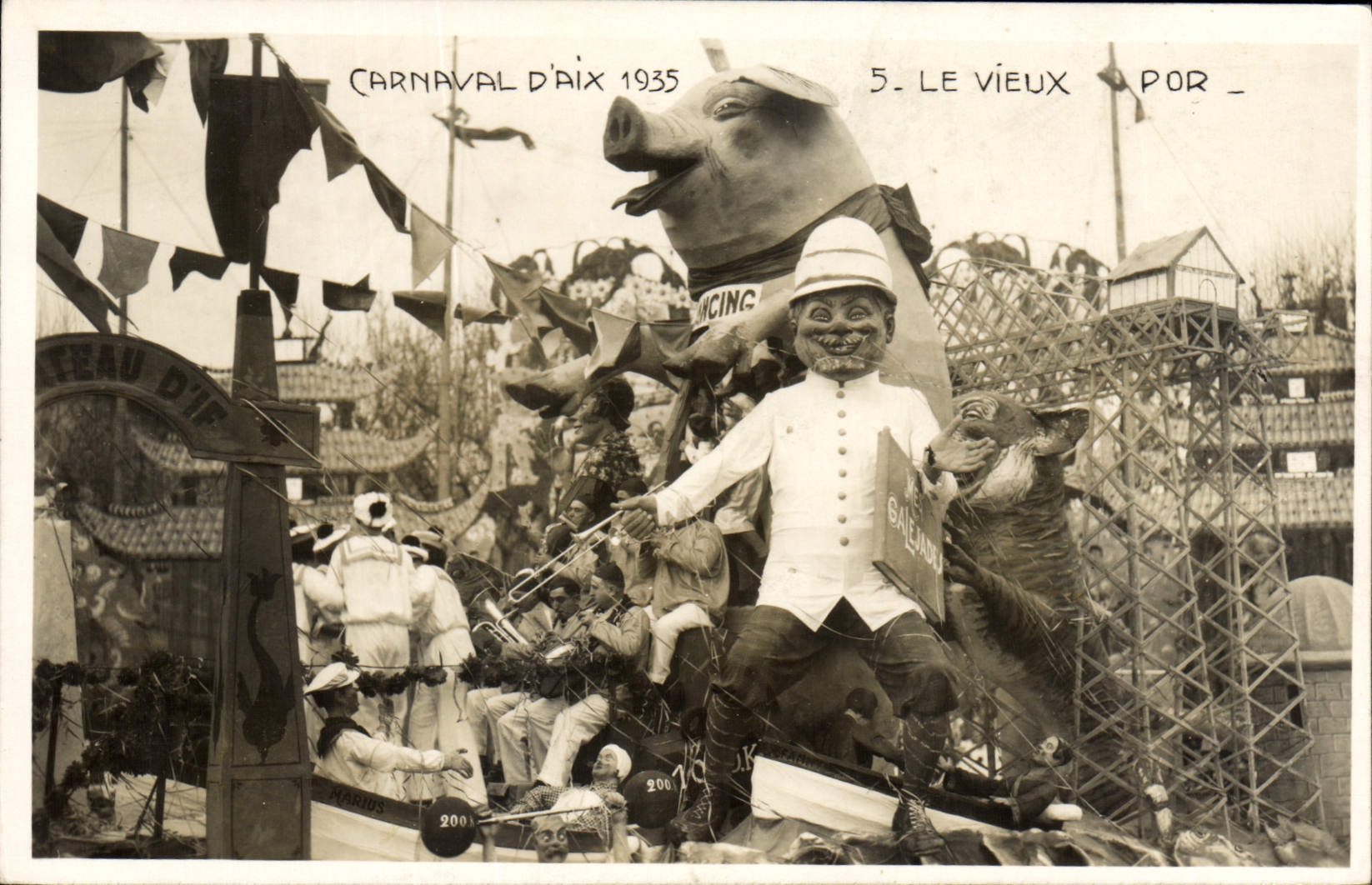 CPA Cochon Porc Carnaval d'Aix 1935 Le vieux Por Chateau d'If Marseille