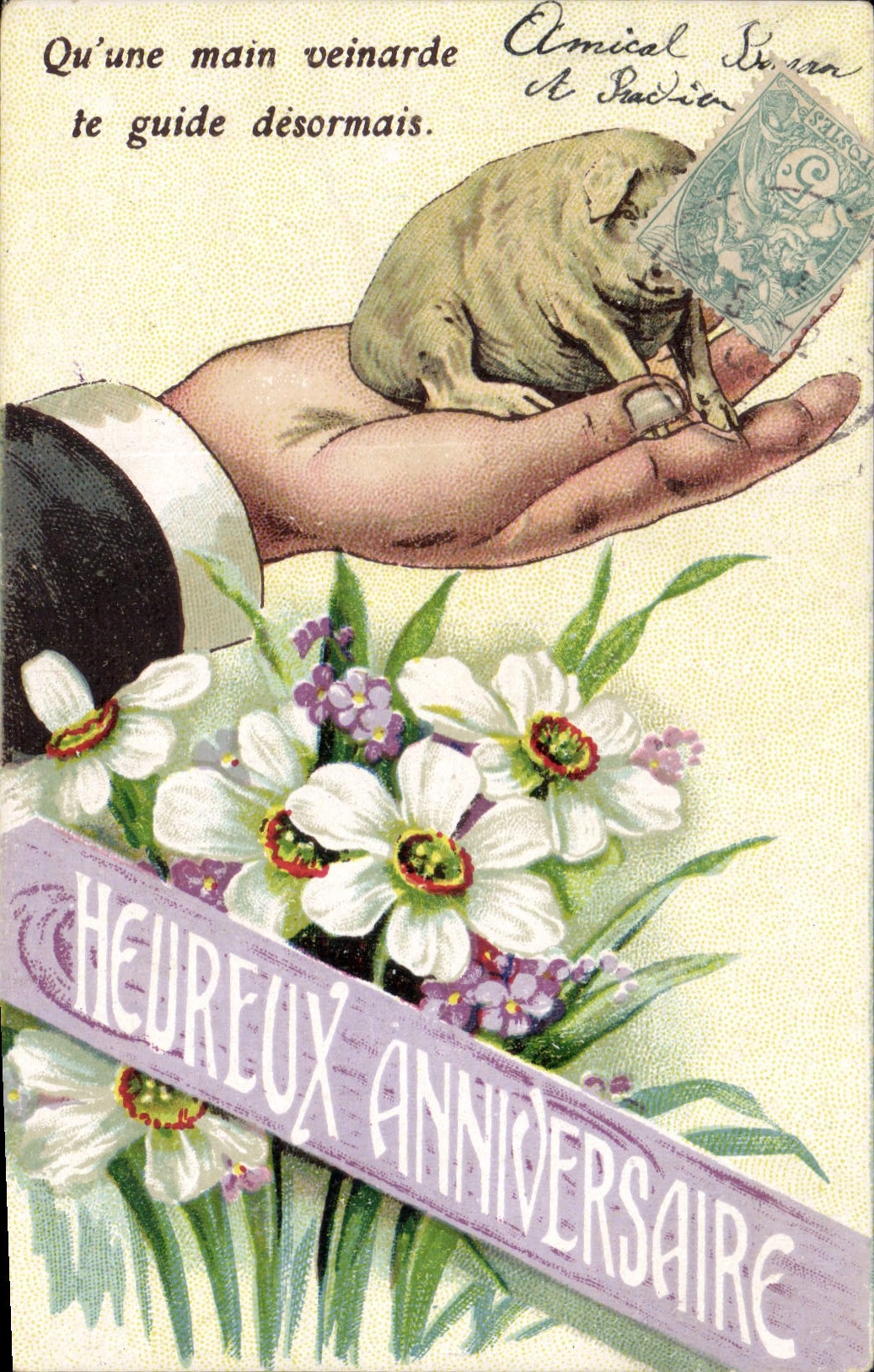 Vintage Postcard Pig Happy Pig birthday