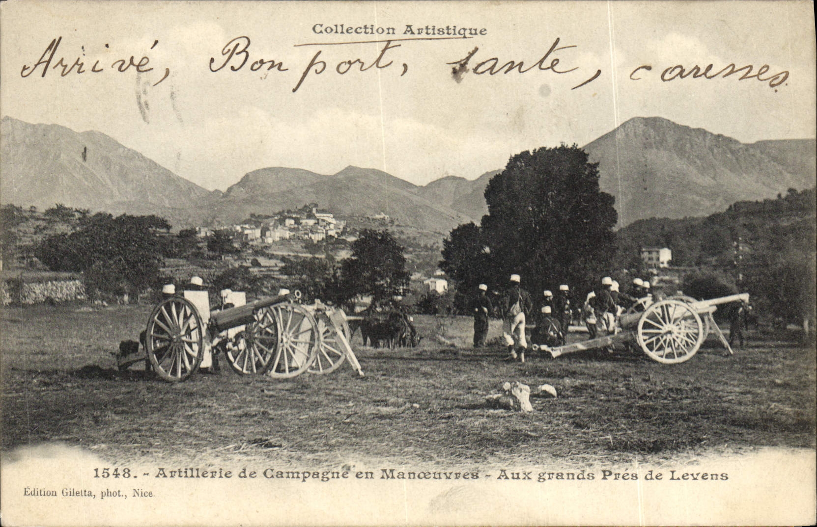 Vintage Postcard Militaria Alpine hunters Field artillery in operations To large Close to Levens