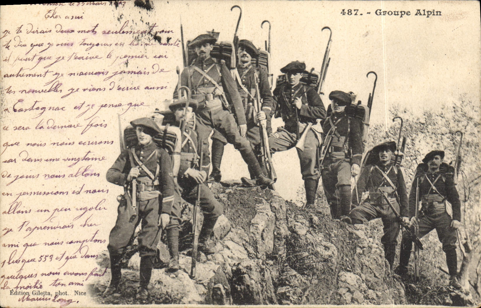 Vintage Postcard Militaria Alpine hunters Groups Alpine